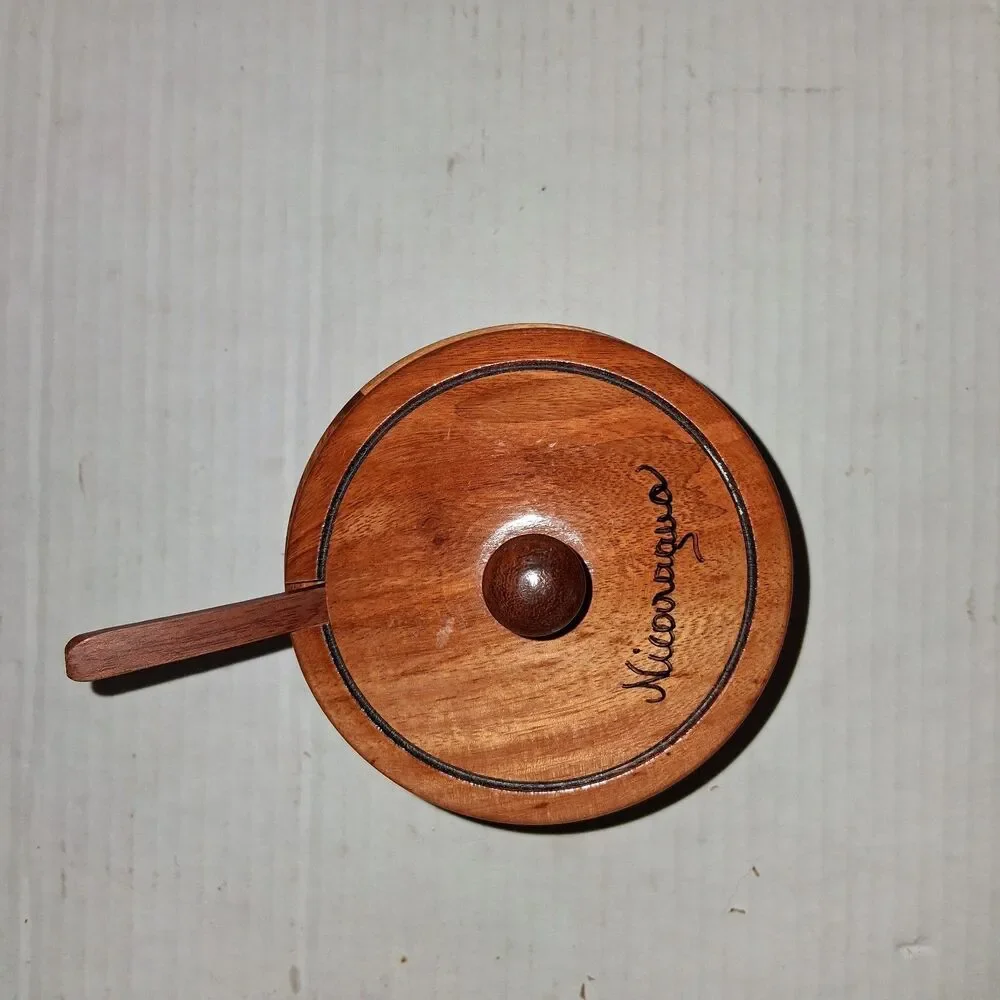 vintage handcrafted brick/patchwork wooden lidded sugar or honey pot Nicaragua